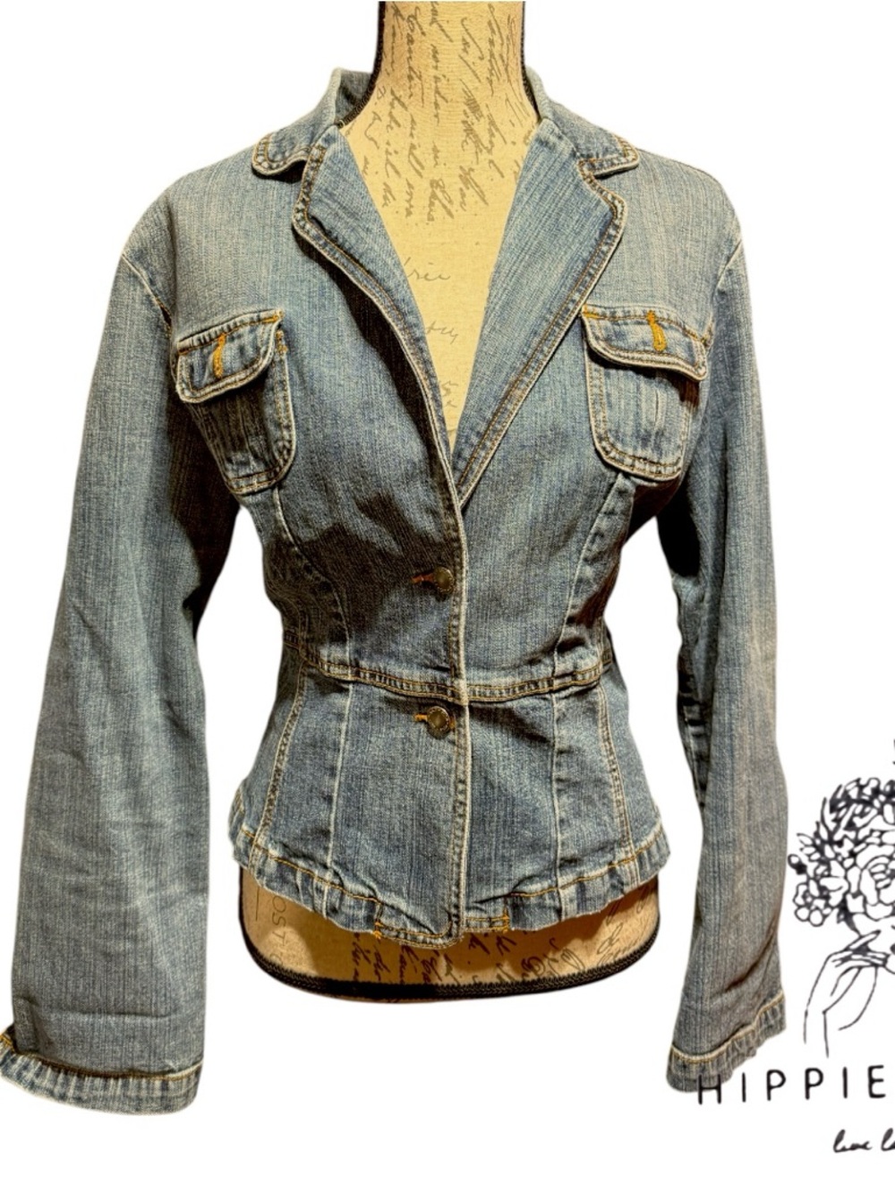 Y2K Vintage Denim Blazer W Fitted Waist Size XL
